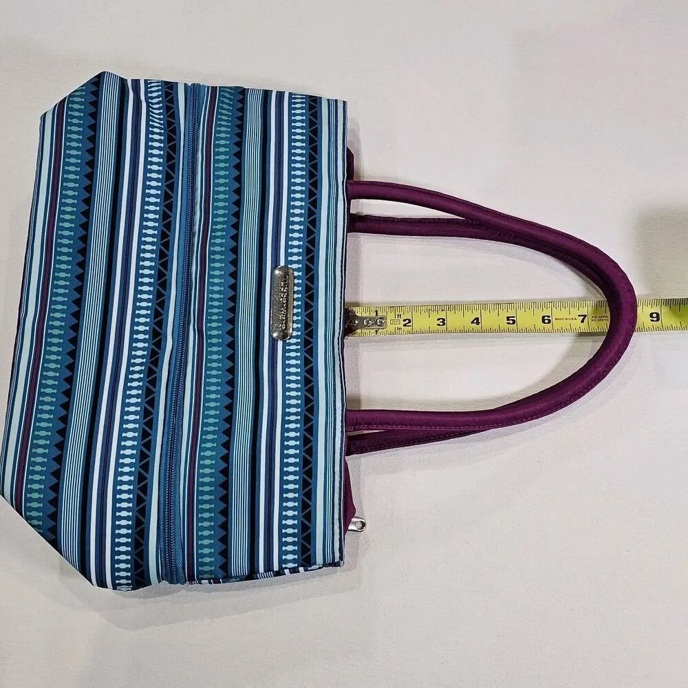 Tupperware Stylish Stripes Expandable  Insulated Lunch Tote Bag Blue Pink Green